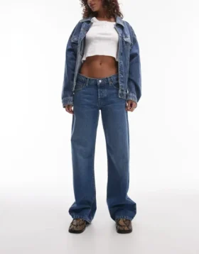 Topshop-jeans met lage taille en wijde pijpen