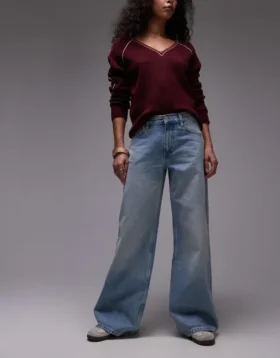 Topshop jeans met middelhoge taille en wijde pijpen