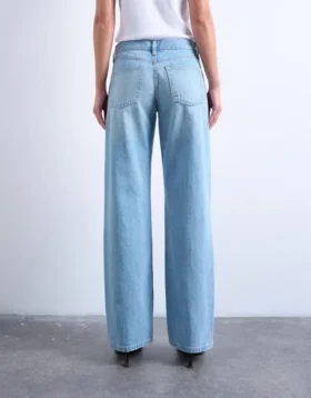 Tsember-jeans met lage taille en wijde pijpen