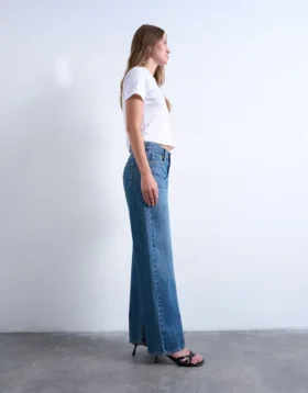 Tsember-jeans met lage taille en wijde pijpen