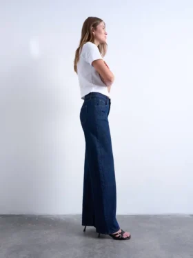 Tsember-jeans met lage taille en wijde pijpen