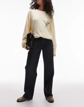 Tsember-jeans met lage taille en wijde pijpen