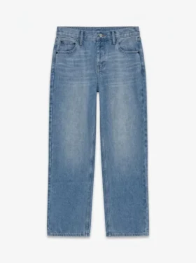 Tsember-jeans met lage taille en wijde pijpen