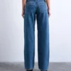 Tsember-jeans met lage taille en wijde pijpen