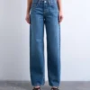 Tsember-jeans met lage taille en wijde pijpen