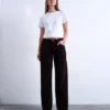 Tsember-jeans met lage taille en wijde pijpen