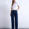 Tsember-jeans met lage taille en wijde pijpen