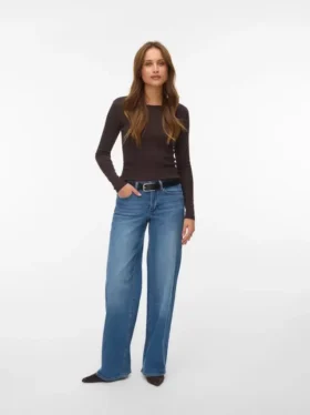 Vmsandie-Stretch-Jeans met middelhoge taille en wijde pijpen