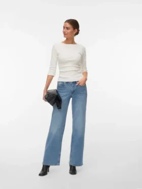 Vmsandie-Stretch-Jeans met middelhoge taille en wijde pijpen