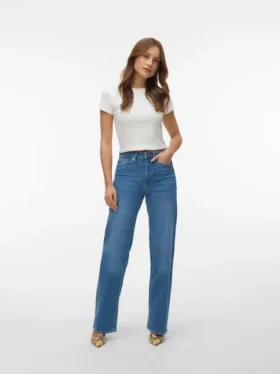 Vmtessa-Stretch jeans met hoge taille en wijde pijpen